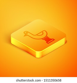 Isometric line Riding kid duck icon isolated on orange background. Orange square button. Vector Illustration