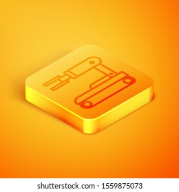 Isometric line Robot icon isolated on orange background. Orange square button. Vector Illustration