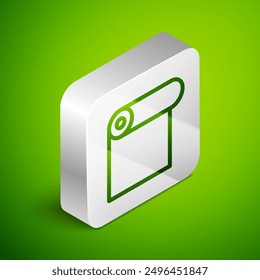 Isometric line Roll of paper icon isolated on green background. Silver square button. Vector