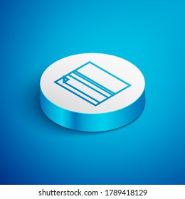 Línea isométrica Icono de Rolling Paper aislado en fondo azul. Botón Círculo blanco. Ilustración vectorial
