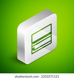 Isometric line Rolling paper icon isolated on green background. Silver square button. Vector Illustration