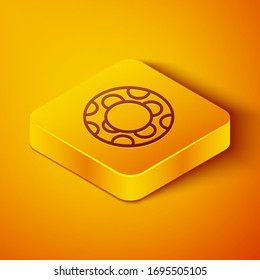 Isometrische Linie Kautschuk Schwimmring Symbol einzeln auf orangefarbenem Hintergrund. Rettungsschwimmer für den Strand, Rettungsgürtel für die Rettung von Menschen. Gelber Quadrat-Knopf. Vektorillustration-Illustration