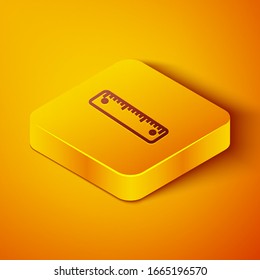 Isometric line Ruler icon isolated on orange background. Straightedge symbol. Yellow square button. Vector Illustration