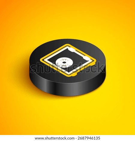 Isometric line Safe icon isolated on yellow background. The door safe a bank vault with a combination lock. Reliable Data Protection. Black circle button. Vector