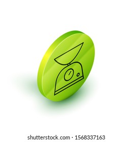 Isometric line Scales icon isolated on white background. Weight measure equipment. Green circle button. Vector Illustration