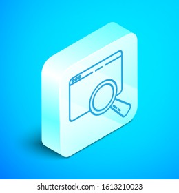 Isometric line Search in a browser window icon isolated on blue background. Silver square button. Vector Illustration