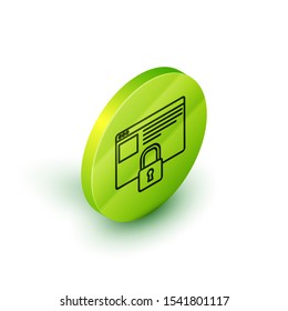Isometric line Secure your site with HTTPS, SSL icon isolated on white background. Internet communication protocol. Green circle button. Vector Illustration