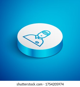 Isometric line Seller icon isolated on blue background. White circle button. Vector Illustration