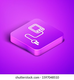 Isometric line Sensor icon isolated on purple background. Purple square button. Vector Illustration