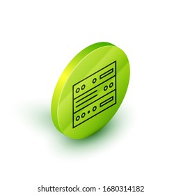 Isometric line Server, Data, Web Hosting icon isolated on white background. Green circle button. Vector Illustration