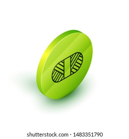 Isometric line Sewing thread on spool icon isolated on white background. Yarn spool. Thread bobbin. Green circle button. Vector Illustration