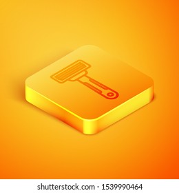 Isometric line Shaving razor icon isolated on orange background. Orange square button. Vector Illustration