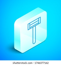 Isometrische Linie Shave razor Icon isoliert auf blauem Hintergrund. Silberquadrat-Taste. Vector Illustration