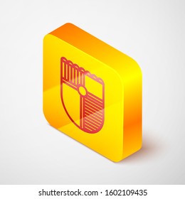 Isometric line Shield for game icon isolated on grey background. Yellow square button. Vector Illustration