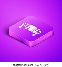 Isometric line Shock absorber icon isolated on purple background. Purple square button. Vector Illustration