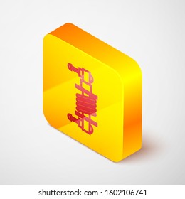 Isometric line Shock absorber icon isolated on grey background. Yellow square button. Vector Illustration