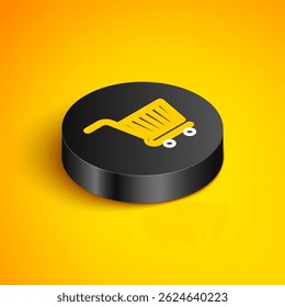 Isometric line Shopping cart icon isolated on yellow background. Online buying concept. Delivery service sign. Supermarket basket symbol. Black circle button. Vector