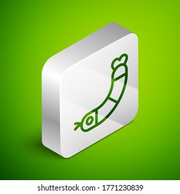 Isometric line Shrimp icon isolated on green background. Silver square button. Vector.
