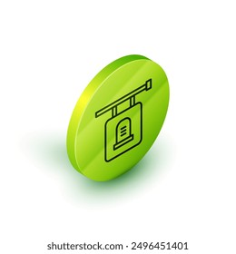 Isometric line Signboard tombstone icon isolated on white background. Green circle button. Vector