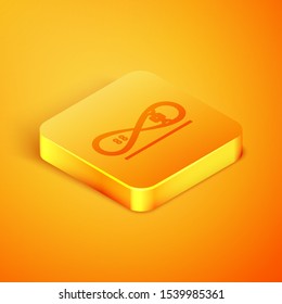 Isometric line Skateboard trick icon isolated on orange background. Extreme sport. Sport equipment. Orange square button. Vector Illustration