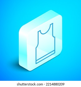 Isometric line Sleeveless T-shirt icon isolated on blue background. Silver square button. Vector Illustration