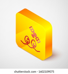 Isometric line Smart farm with drone control and tree icon isolated on grey background. Innovation technology for agricultural company. Yellow square button. Vector Illustration