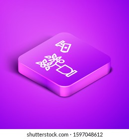 Isometric line Smart farming technology - farm automation system in app icon isolated on purple background. Purple square button. Vector Illustration