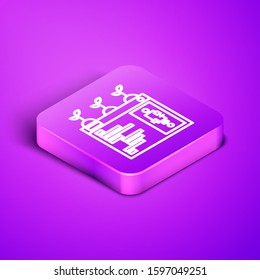 Isometric line Smart farming technology - farm automation system in app icon isolated on purple background. Purple square button. Vector Illustration