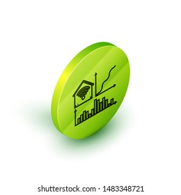 Isometric line Smart home with wi-fi icon isolated on white background. Remote control. Green circle button. Vector Illustration
