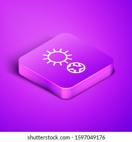 Isometric line Solstice icon isolated on purple background. Purple square button. Vector Illustration