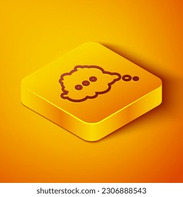 Isometric line Speech bubble chat icon isolated on orange background. Message icon. Communication or comment chat symbol. Yellow square button. Vector