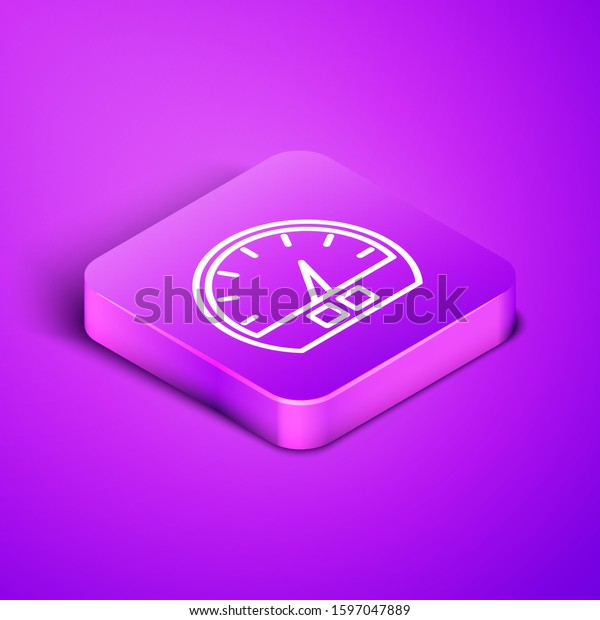 Isometric line Speedometer
icon isolated on purple background. Purple square button. Vector
Illustration