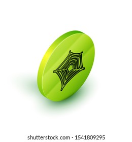 Isometric line Spider web icon isolated on white background. Cobweb sign. Happy Halloween party. Green circle button. Vector Illustration