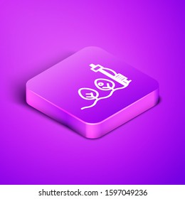 Isometric line Standalone sensor and plant icon isolated on purple background. Purple square button. Vector Illustration