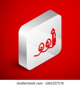 Isometric line Standalone sensor and plant icon isolated on red background. Silver square button. Vector Illustration