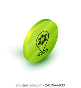 Línea isométrica Icono Estrella de David aislado en fondo blanco. Símbolo de religión judía. Símbolo de Israel. Botón Círculo verde. Vector