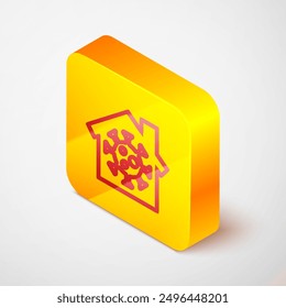 Isometric line Stay home icon isolated on grey background. Corona virus 2019-nCoV. Yellow square button. Vector