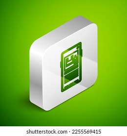 Isometric line Stop plastic pollution icon isolated on green background. Ecological poster. Silver square button. Vector Illustration