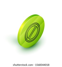 Isometric line Stop sign icon isolated on white background. Traffic regulatory warning stop symbol. Green circle button. Vector Illustration