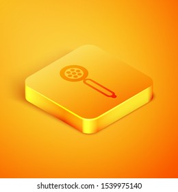 Isometric line Strainer spoon icon isolated on orange background. Orange square button. Vector Illustration