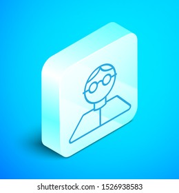 Isometric line Student icon isolated on blue background. Silver square button. Vector Illustration