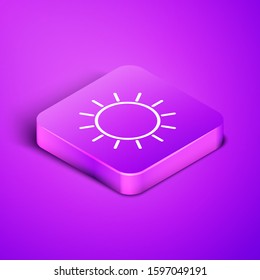 Isometric line Sun icon isolated on purple background. Purple square button. Vector Illustration