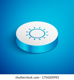 Isometric line Sun icon aislado en fondo azul. Símbolo de verano. Buen día soleado. Botón Círculo blanco. Ilustración vectorial