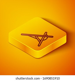 Línea isométrica Icono Sombreado aislado en fondo naranja. Botón cuadrado amarillo. Ilustración vectorial