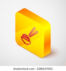 Isometric line Sushi icon isolated on grey background. Traditional Japanese food. Yellow square button. Vector