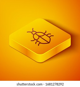 Isometric line System bug concept icon isolated on orange background. Code bug concept. Bug in the system. Bug searching. Yellow square button. Vector Illustration