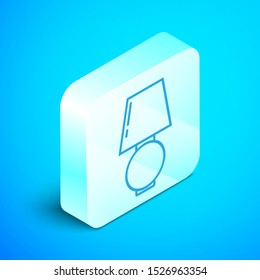 Isometric line Table lamp icon isolated on blue background. Silver square button. Vector Illustration