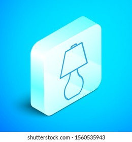Isometric line Table lamp icon isolated on blue background. Silver square button. Vector Illustration