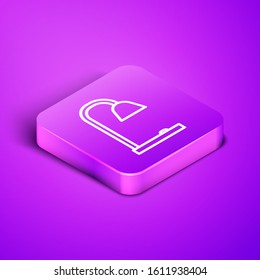 Isometric line Table lamp icon isolated on purple background. Purple square button. Vector Illustration