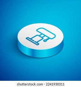 Isométrica línea Icono de lámpara de mesa aislado en fondo azul. Botón Círculo blanco. Vector